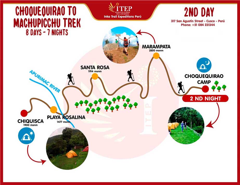 Map - Day 2: Playa Rosalina | Marampata - Choquequiraw (Golden Cradle)